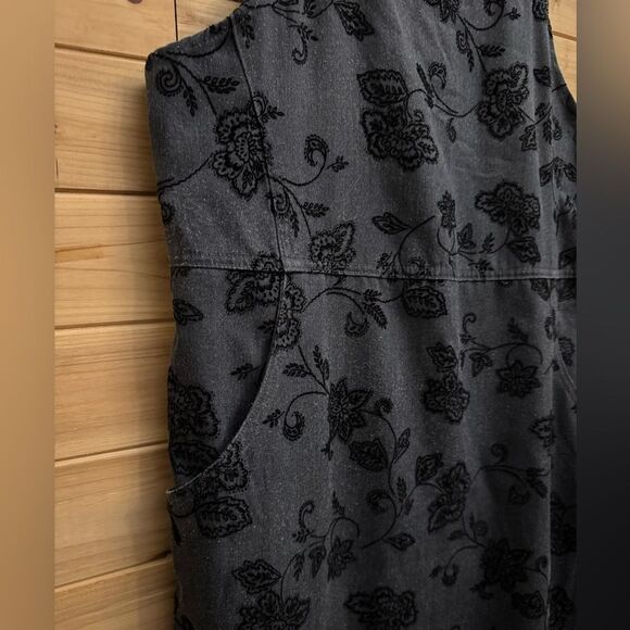 Vintage Talbots Size Large Gray Velvet Floral Overall Dress Whimsigoth Goth - Picture 4 of 12